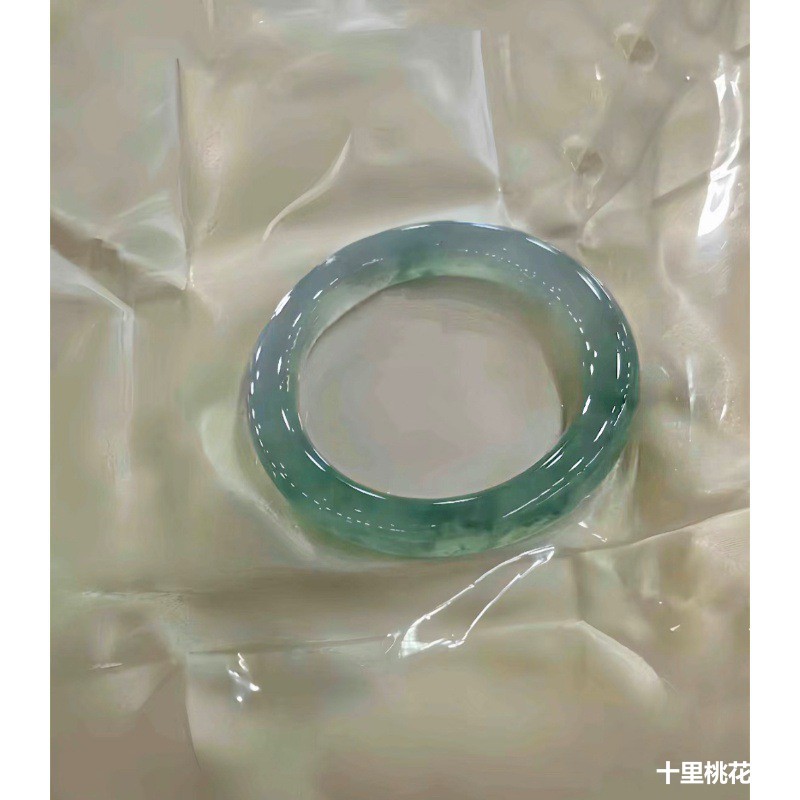 Bracelets - 天然ビルマ産アイスジェダイトブレスレット、本物、丸型、花模様、クリアウォータージェダイト