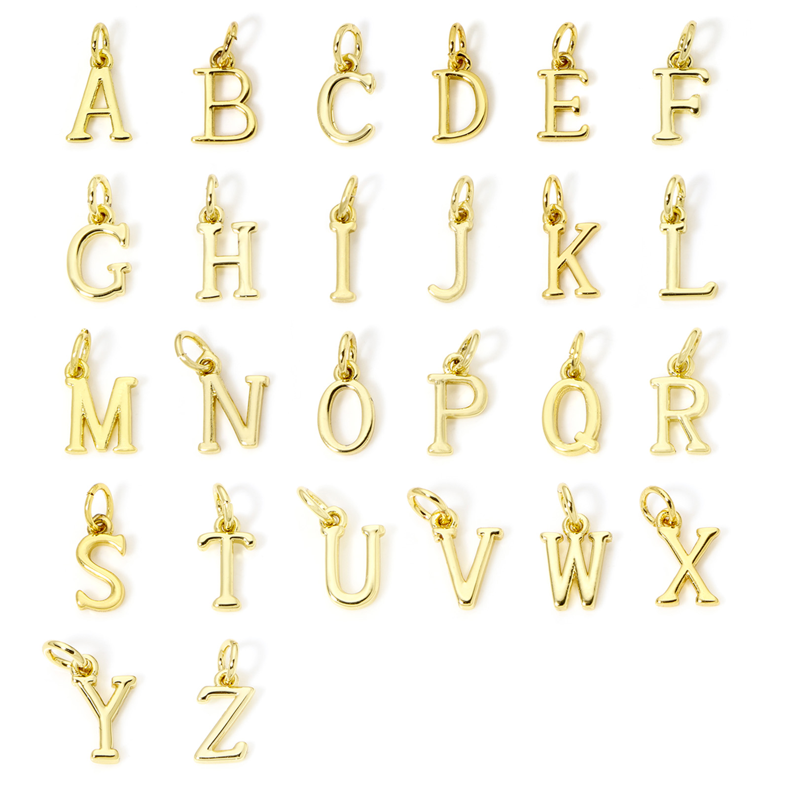 Initial Letter Necklace 18K Gold - 5 ピース真鍮チャーム 18K ゴールドメッキ大文字アルファベットイニシャル 26 文字「A-Z」ペンダント