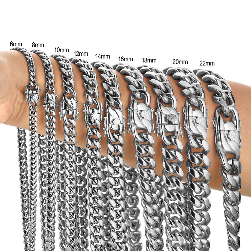 Cuban Link Chain 12Mm - 男性と女性のためのステンレス鋼のネックレス,リンクチェーン,シルバーメッキのジュエリー,蝶のロック,ヒップホップブレスレット,316l