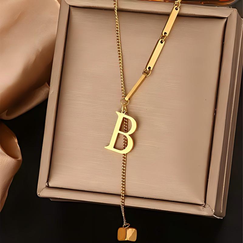 Initial Letter Necklace 18K Gold - 18Kゴールドメッキ イニシャルB Y ラリアットネックレス、調節可能なプルアウトレターペンダント、ミニマリストファッションジュエリー、女性へのギフト