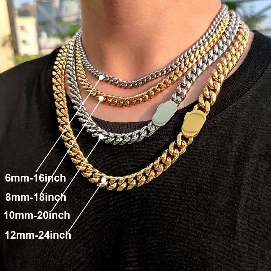 Cuban Link Chain 12Mm - 6-12 ミリメートル幅新スタイルステンレス鋼キューバチェーンゴールド/シルバーカラーのファッションヒップホップ男性と女性のネックレスジュエリー