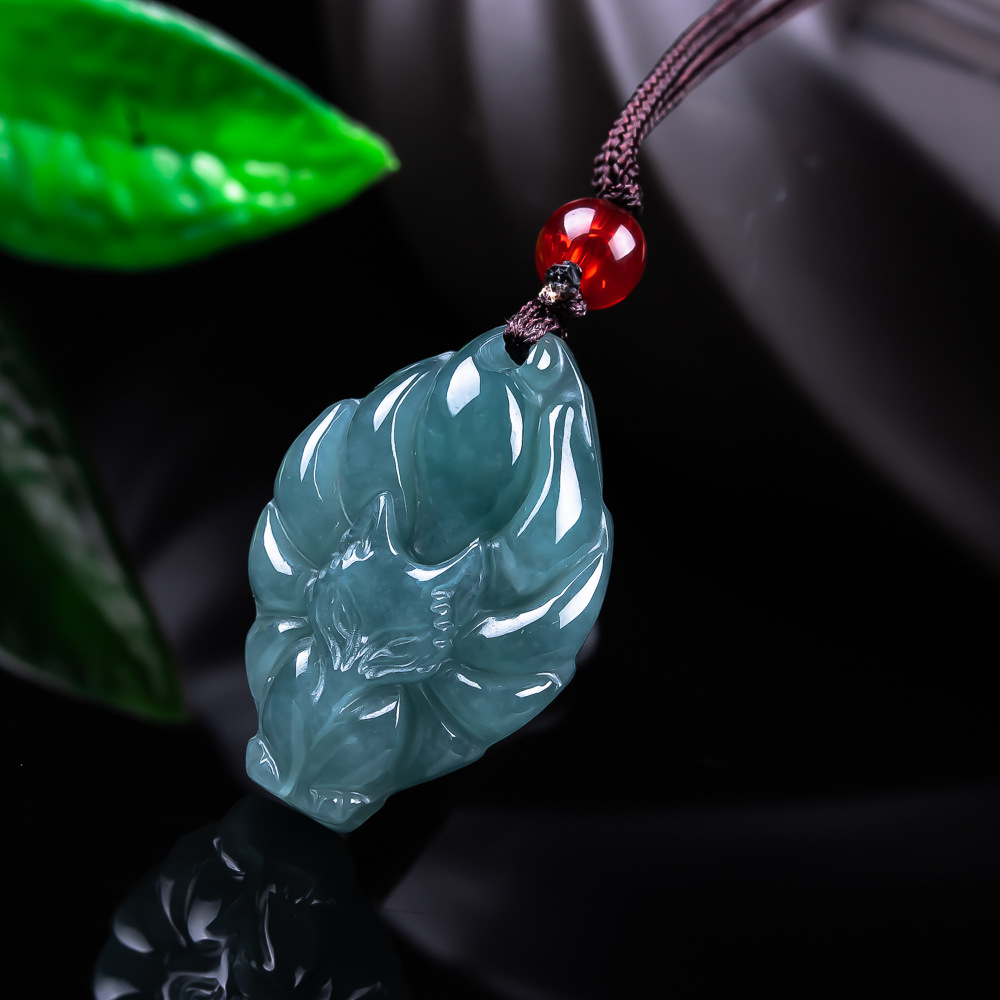 Necklaces - 天然ビルマ翡翠フォックスペンダントネックレスヴィンテージアクセサリー宝石本物の翡翠デザイナーファッションジュエリー女性へのギフト