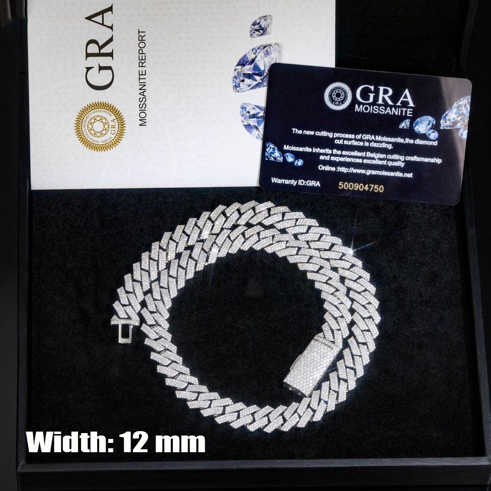 Cuban Link Chain 12Mm - 12mm 3列モアッサナイトアイスアウトキューバンリンクチェーンネックレスチョーカー、テスター合格、男女兼用ヒップホップジュエリーギフト、18Kゴールドメッキ