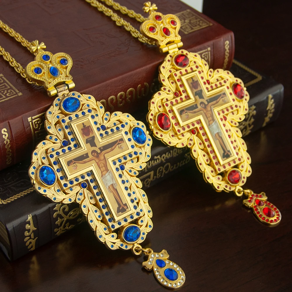 Cross Pendant Necklace Gold - HTISOK正教会司教胸十字架ペンダント亜鉛合金金メッキネックレス司祭授任式教会聖職者ギフト