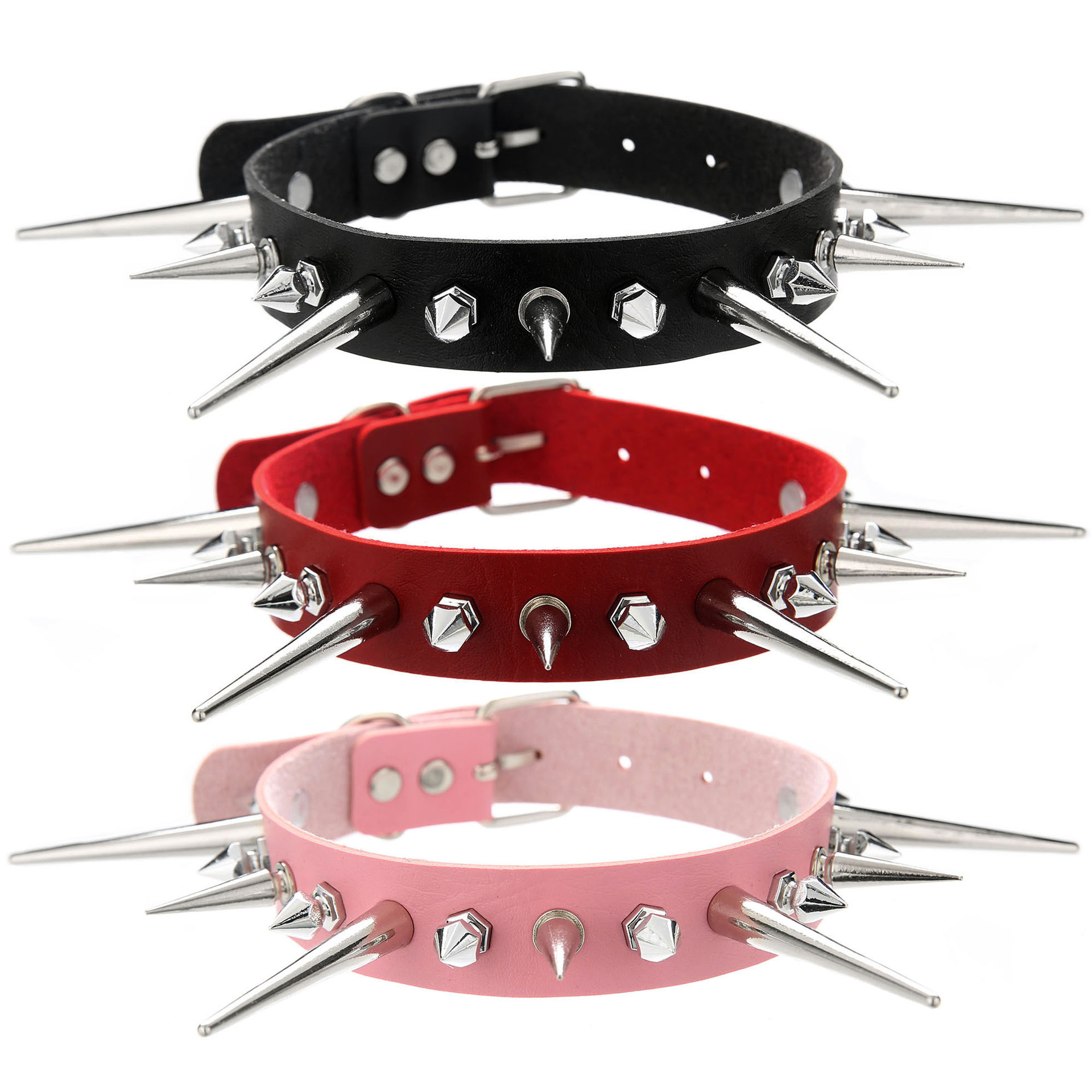 Goth Punk Spike Choker - Kmvexo-男性と女性のためのロングスパイクネックレス,フェイクレザーの襟,クールな大きなリベット,スタッズドチェッカー,ゴシックネックレス,ロックアクセサリー