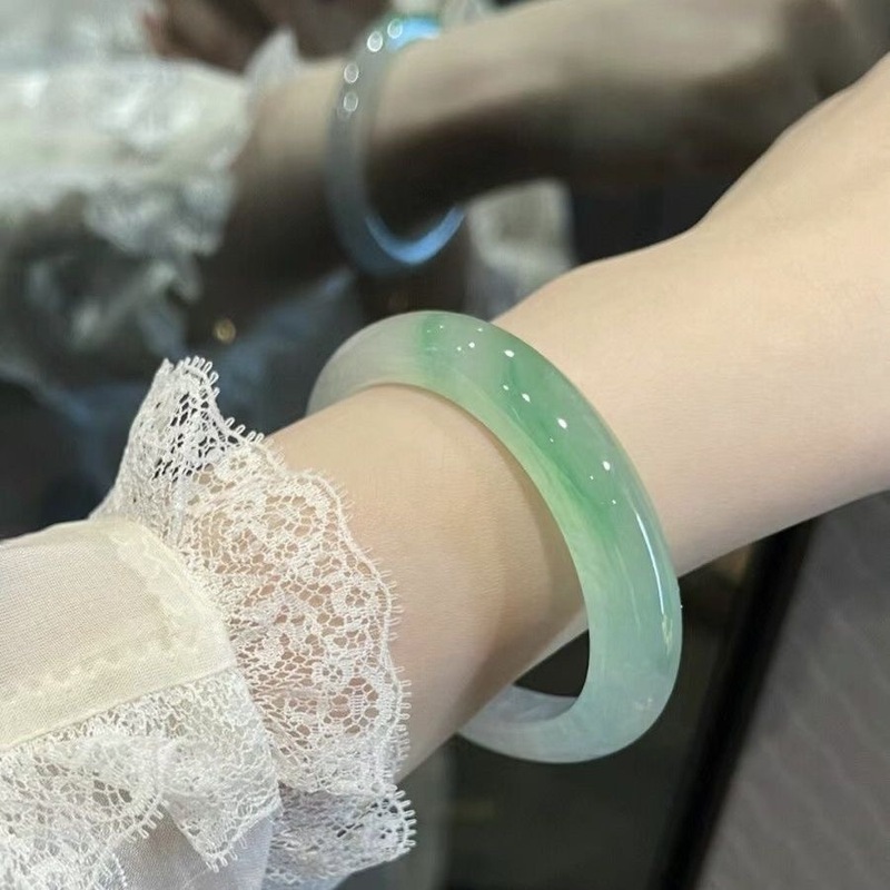 Bracelets - ミャンマー産天然氷玉、花柄模様、ヴィンテージ女性用丸型バングル、高級ジェダイトブレスレット、ギフト