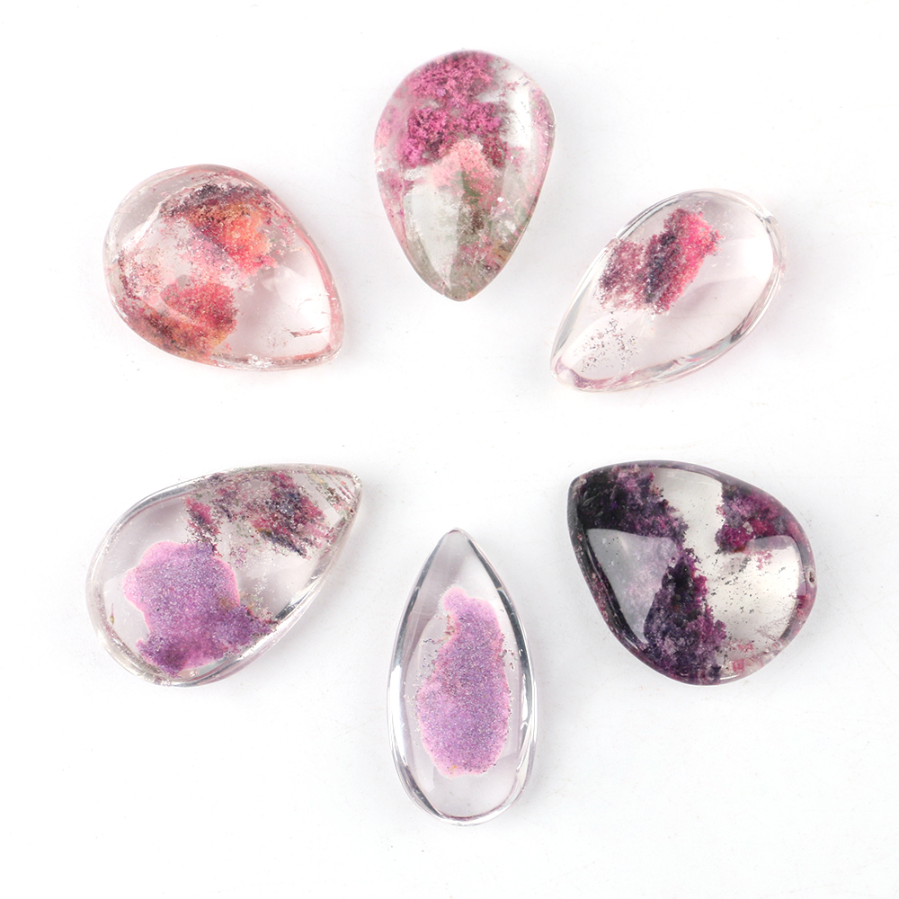 Crystal Pendant Necklace Natural Stone - ゴーストファントムクリスタルパープルクォーツビーズ 1PC ランダム天然希少宝石水滴エネルギー標本ヒーリングペンダント作成ネックレス