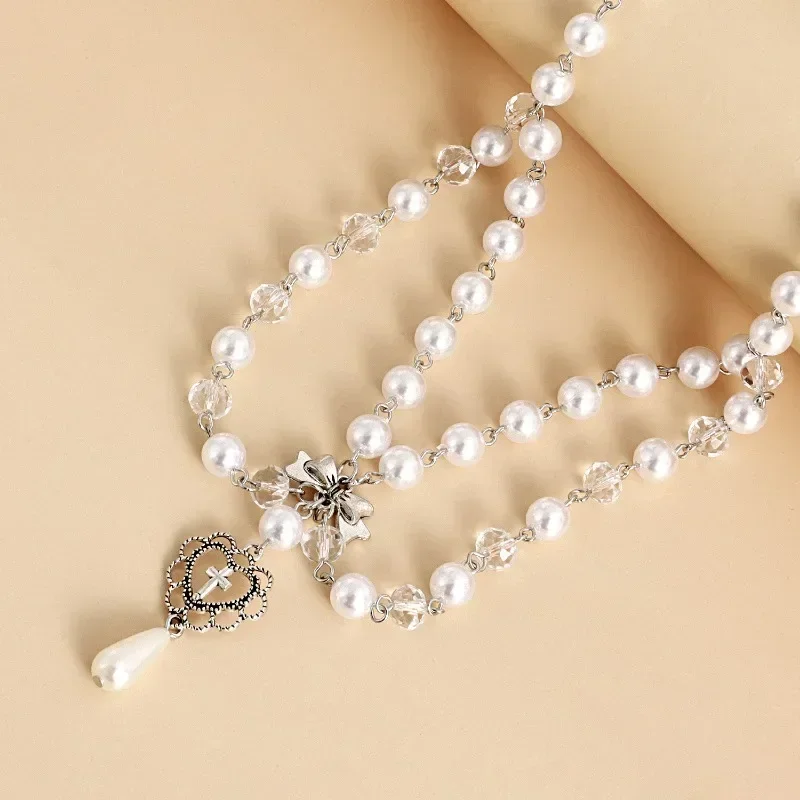パンククロスペンダントネックレスゴシッククロス層状チェーン模 - Pearl Choker Necklace Vintage のレビューと価格