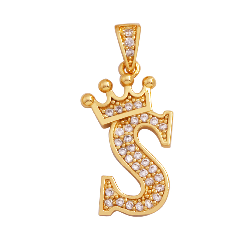 18kゴールドメッキの完全なジルコニアクラウンペンダント,初 - Initial Letter Necklace 18K Gold のレビューと価格