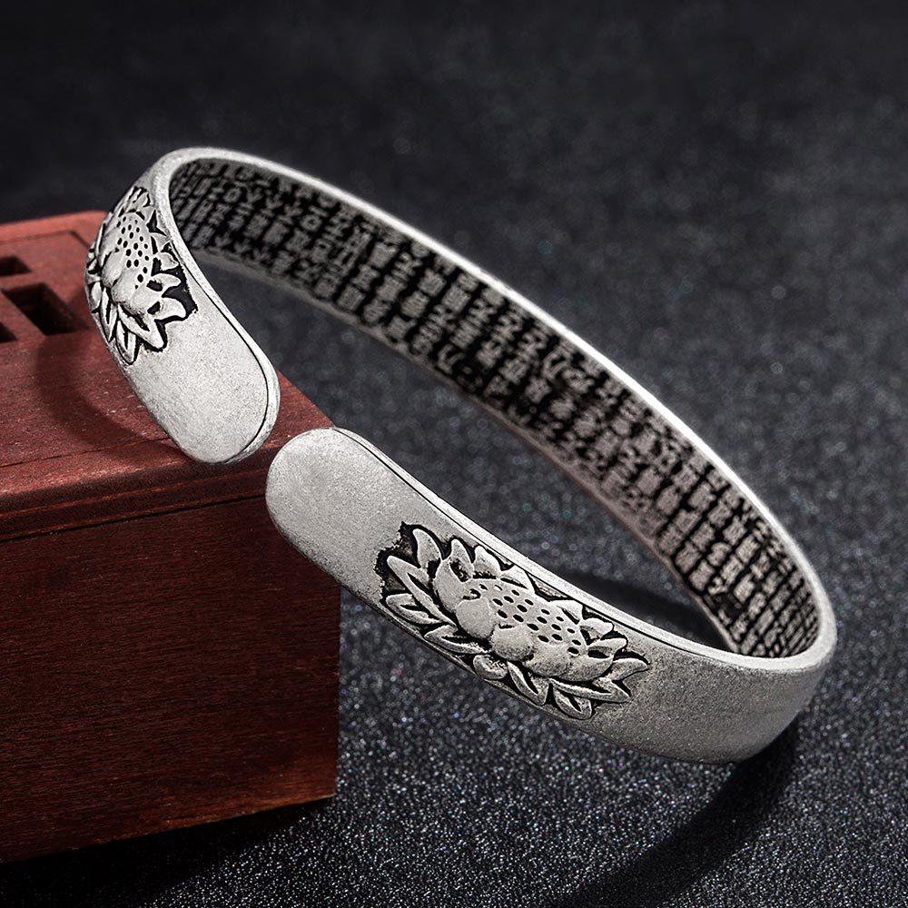 925 スターリングシルバー彫刻蓮の花オープンブレスレットバ - Bracelets のレビューと価格