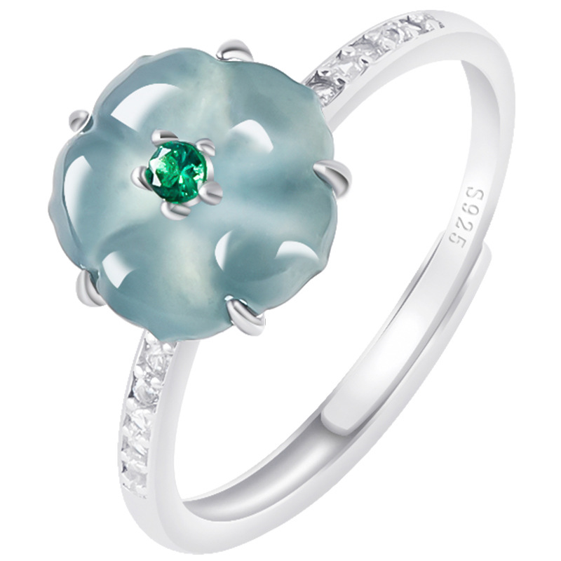 ブルービルマ翡翠フラワーリング 925 シルバー天然ビルマ翡 - Rings のレビューと価格