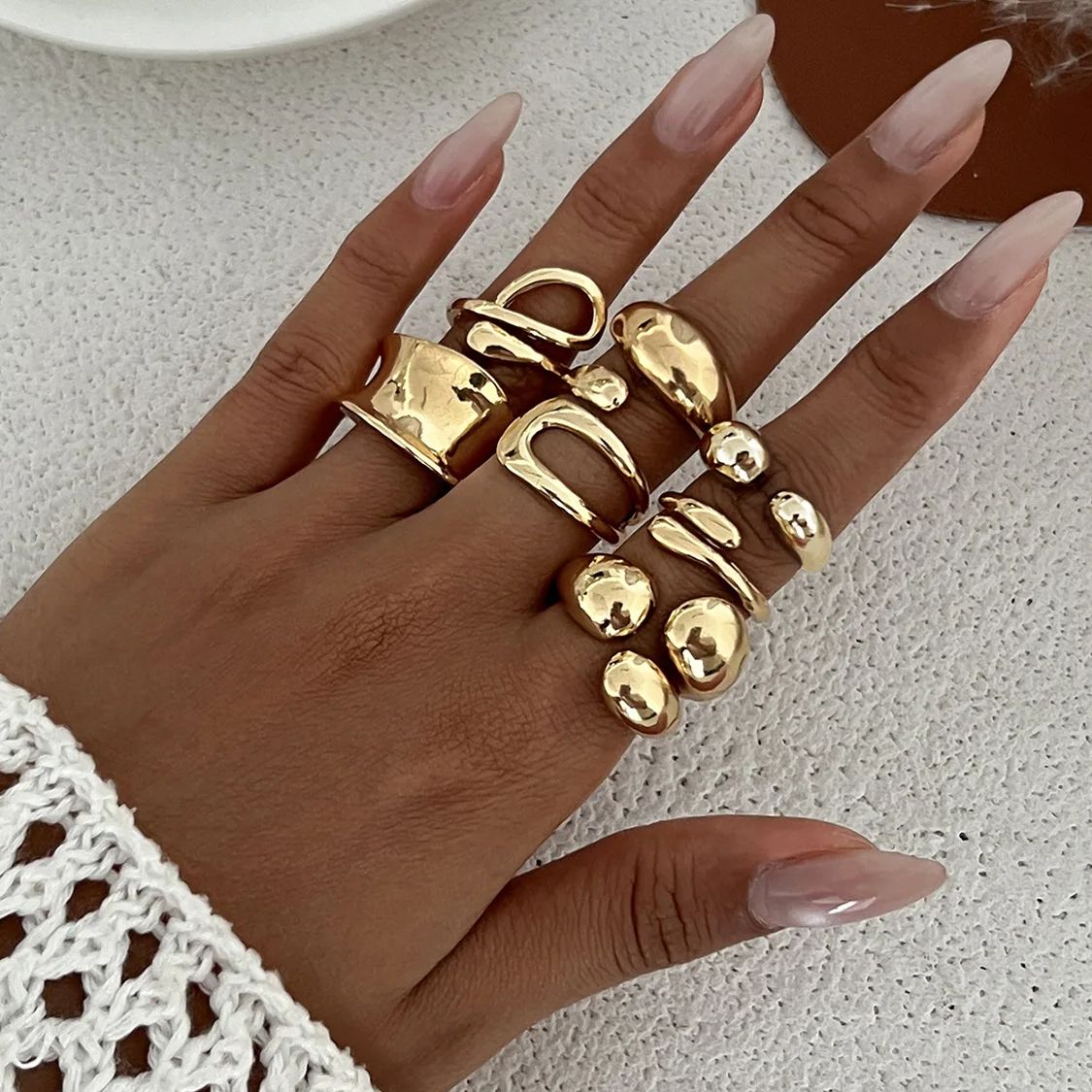 DIEZI 1 セットファッション中空幾何学ナックルリング女 - Vintage Punk Knuckle Rings Set のレビューと価格