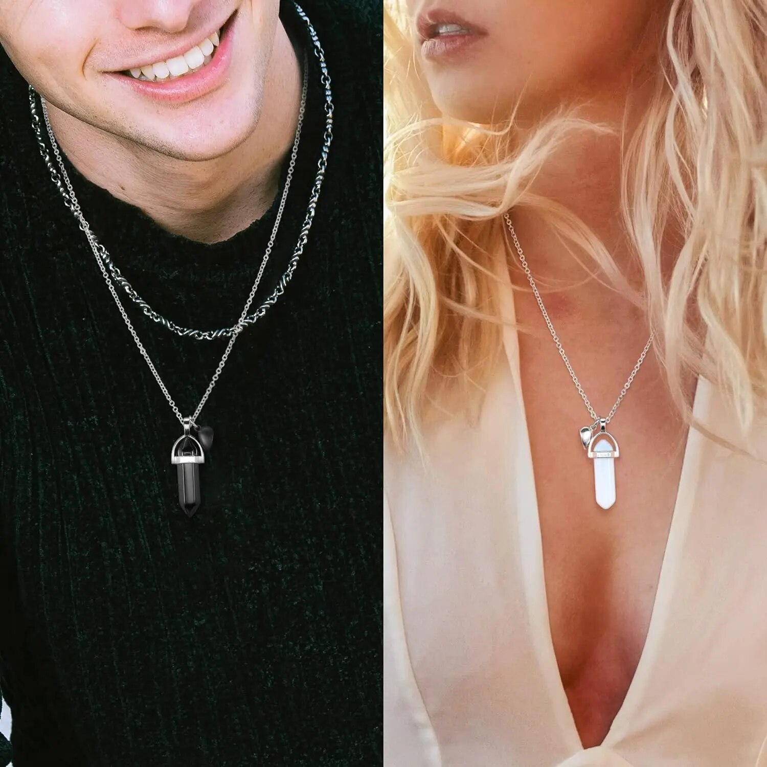 クリスタル友情マッチングカップルネックレス、ハートチャーム付 - Magnetic Couple Matching Necklaces のレビューと価格