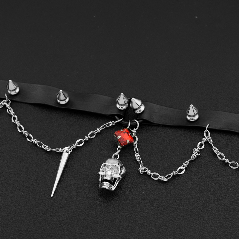 ダークスカルレザーチョーカー、Y2Kヘビーデューティーパンク - Goth Punk Spike Choker のレビューと価格
