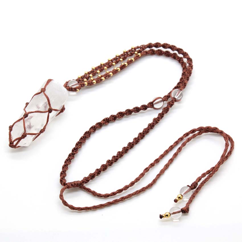 クリスタルクォーツマクラメ編組石ペンダントネックレス女性のた - Crystal Pendant Necklace Natural Stone のレビューと価格