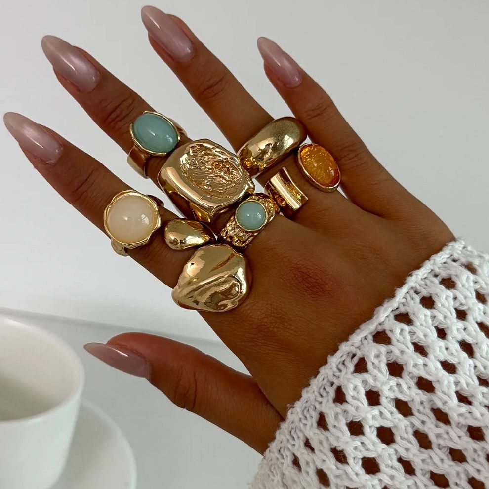 DIEZI 7 ピース/セットヴィンテージ多色アクリルリング - Vintage Punk Knuckle Rings Set のレビューと価格