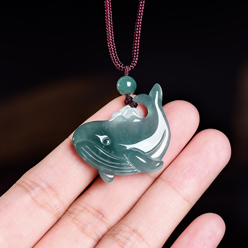 天然ビルマ翡翠クジラペンダントネックレスアクセサリー本物の翡 - Necklaces のレビューと価格