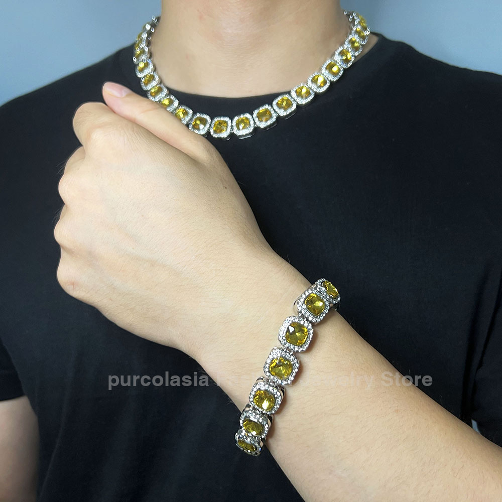 ブリリアントマルチカラーアイスアウトブレスレット男性女性 1 - Cuban Link Chain 12Mm のレビューと価格