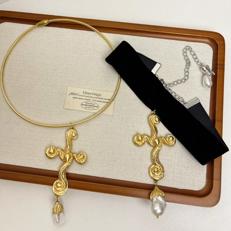 ヴィンテージ誇張バロックパールクロスペンダントネックレス、気 - Pearl Choker Necklace Vintage のレビューと価格