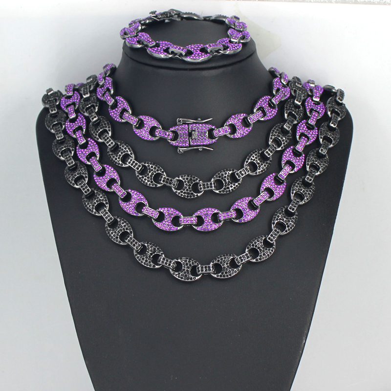 男性女性ヒップホップ 12 ミリメートル黒紫コーヒー豆リンク - Cuban Link Chain 12Mm のレビューと価格