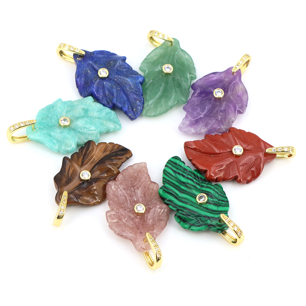 天然石リーフペンダントヒーリングクリスタルジルコン付き手彫り - Crystal Pendant Necklace Natural Stone のレビューと価格