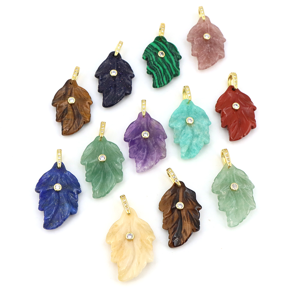 天然石リーフペンダントヒーリングクリスタルジルコン付き手彫り - Crystal Pendant Necklace Natural Stone のレビューと価格