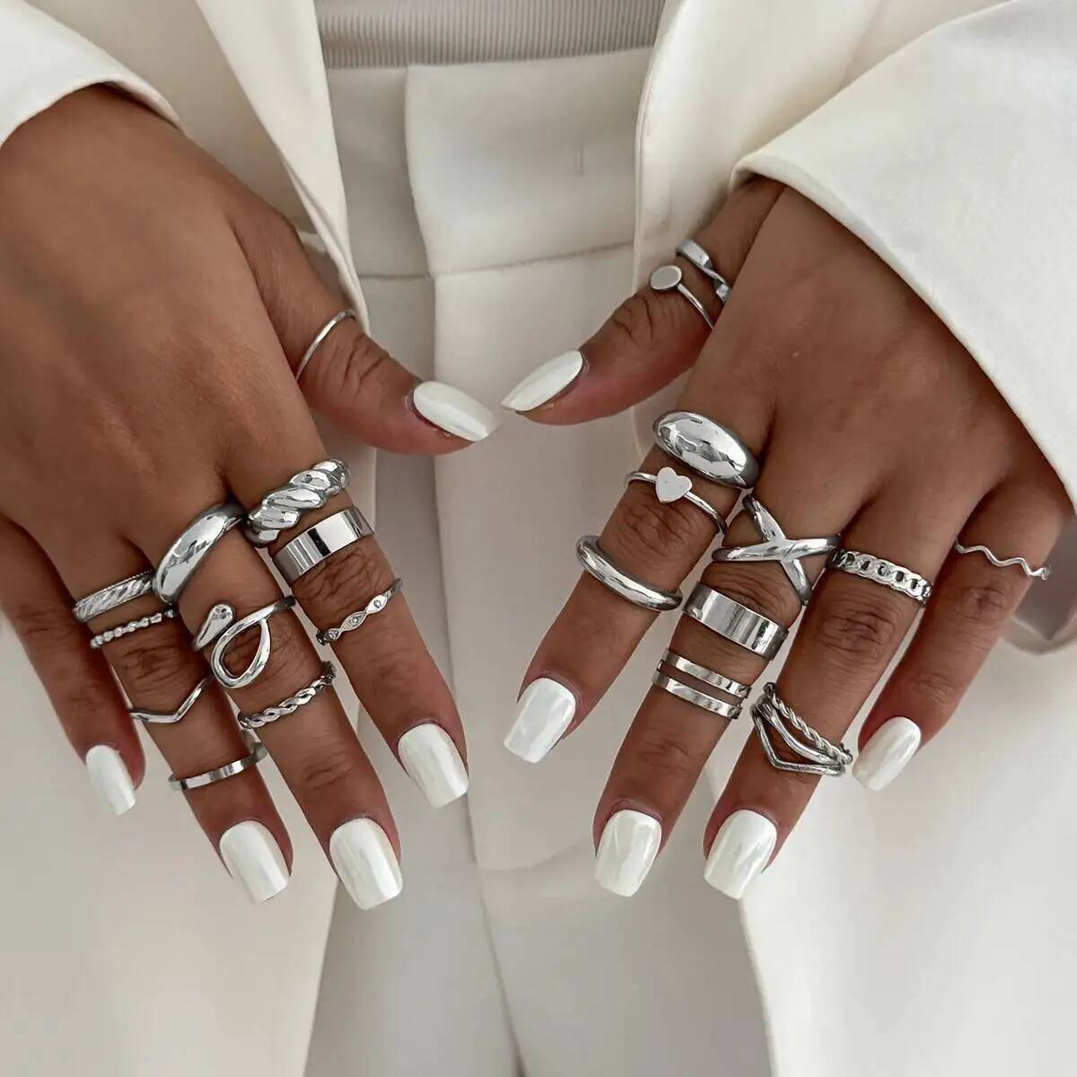KunJoe 24 ピース/セットトレンディな不規則な幾何学 - Vintage Punk Knuckle Rings Set のレビューと価格