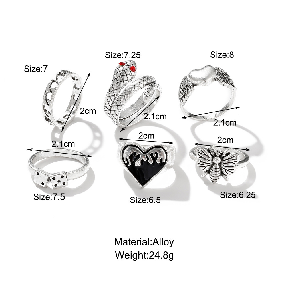 6個セット ヴィンテージ パンク スネーク ナックルリング  - Vintage Punk Knuckle Rings Set のレビューと価格