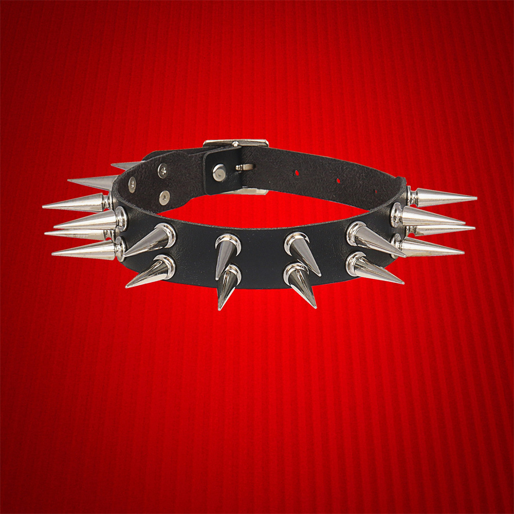 ロングスパイクチョーカー首輪女性男性用黒 Pu レザーゴスネ - Goth Punk Spike Choker のレビューと価格