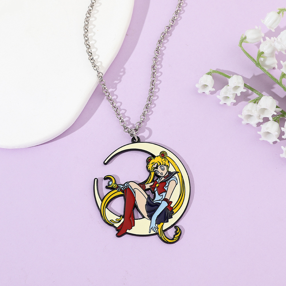 甘いアニメメタルエナメルネックレスムーンチャーム漫画バッジペ - Anime Pendant Necklace のレビューと価格