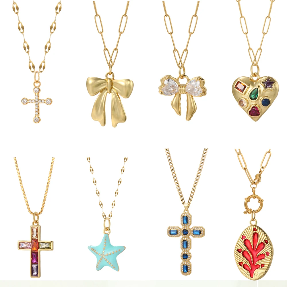 女性のためのかわいいシェルネックレス,長いステンレス鋼,チェ - Cross Pendant Necklace Gold のレビューと価格