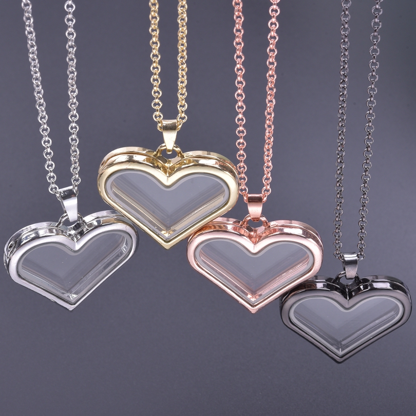 ハート型ガラスメダリオンペンダントネックレス、カップルのメモ - Heart Locket Necklace Photo のレビューと価格