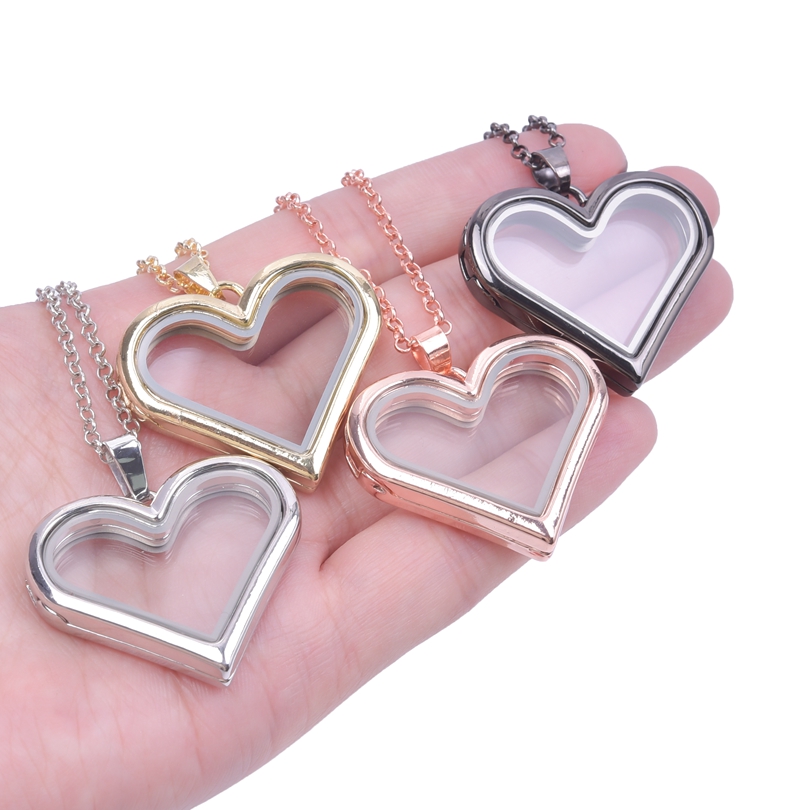 ハート型ガラスメダリオンペンダントネックレス、カップルのメモ - Heart Locket Necklace Photo のレビューと価格