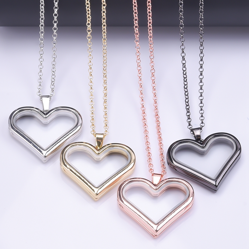 ハート型ガラスメダリオンペンダントネックレス、カップルのメモ - Heart Locket Necklace Photo のレビューと価格