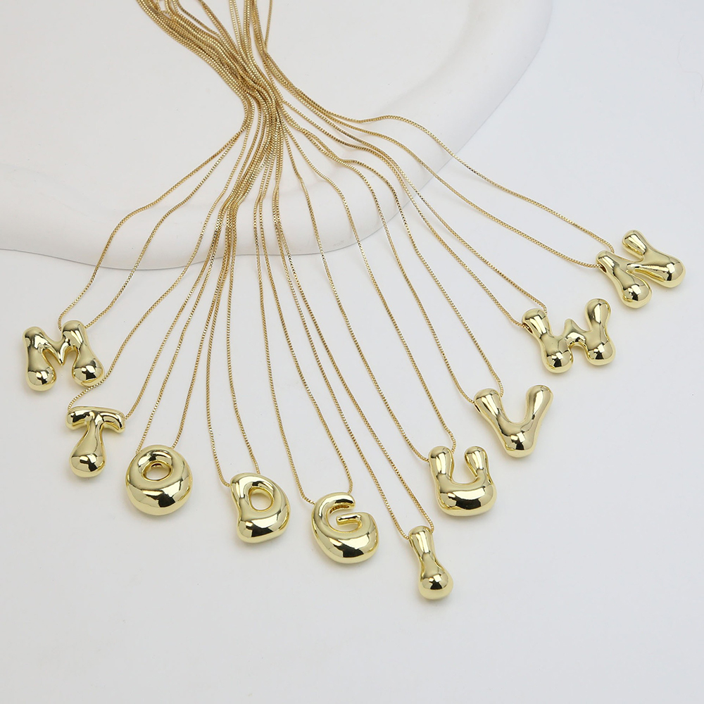 クリエイティブ A-Z バルーンバブルレターペンダントネック - Initial Letter Necklace 18K Gold のレビューと価格