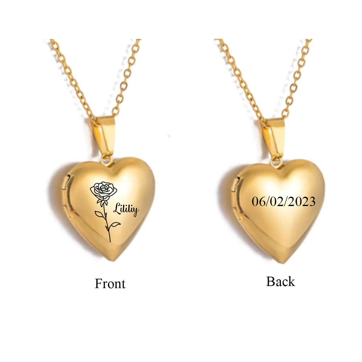 女性のためのパーソナライズされたステンレス鋼のネックレス,名 - Heart Locket Necklace Photo のレビューと価格