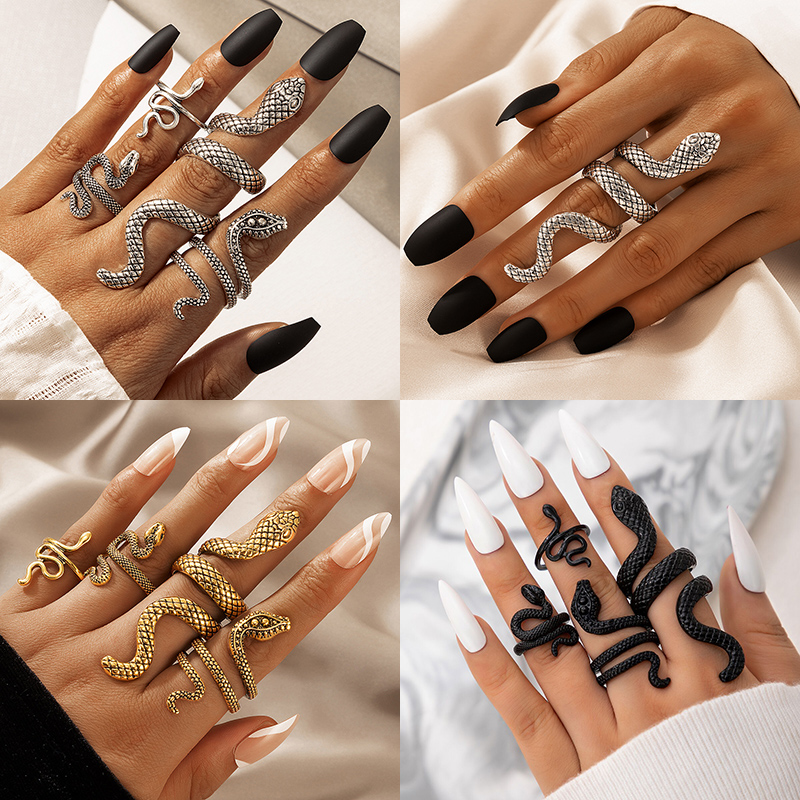 男性のためのヴィンテージの幾何学的な形のスネークリングのセッ - Vintage Punk Knuckle Rings Set のレビューと価格