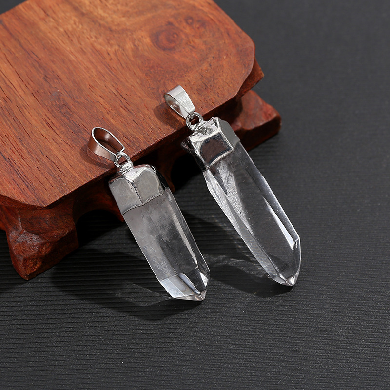 天然クリアクォーツクリスタルペンダント、電気メッキ研磨済み原 - Crystal Pendant Necklace Natural Stone のレビューと価格