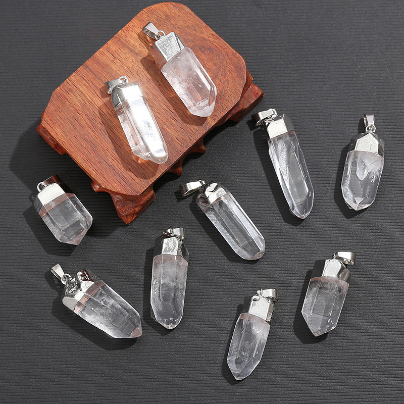 天然クリアクォーツクリスタルペンダント、電気メッキ研磨済み原 - Crystal Pendant Necklace Natural Stone のレビューと価格