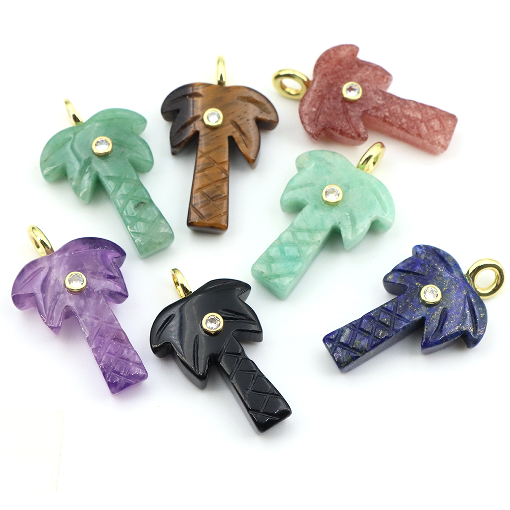 30mm天然石ココナッツツリーペンダント、ホワイトジルコンク - Crystal Pendant Necklace Natural Stone のレビューと価格
