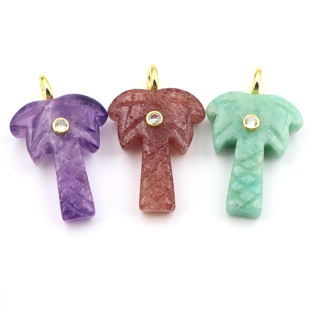 30mm天然石ココナッツツリーペンダント、ホワイトジルコンク - Crystal Pendant Necklace Natural Stone のレビューと価格