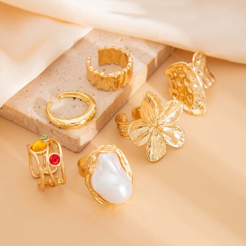 6 ピース/セットヴィンテージメタルフラワーリングセット女性 - Vintage Punk Knuckle Rings Set のレビューと価格