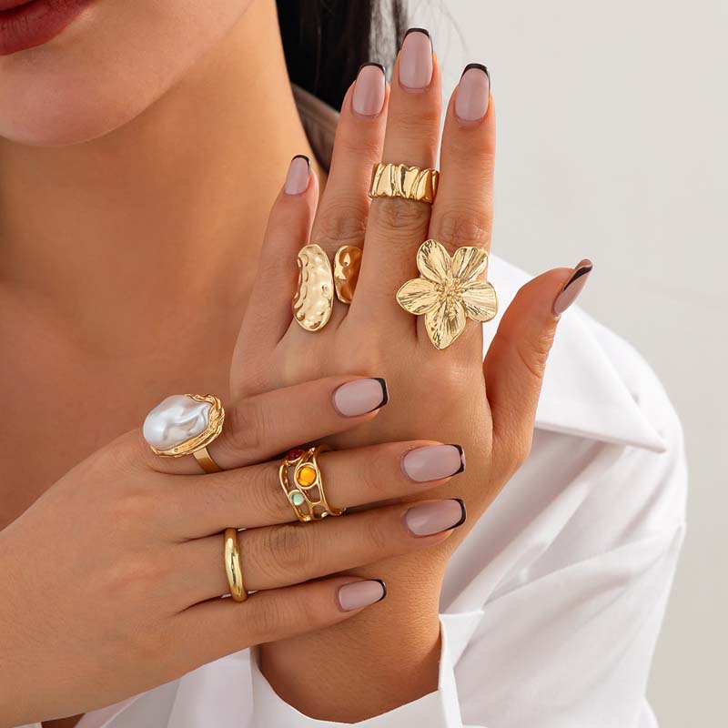 6 ピース/セットヴィンテージメタルフラワーリングセット女性 - Vintage Punk Knuckle Rings Set のレビューと価格