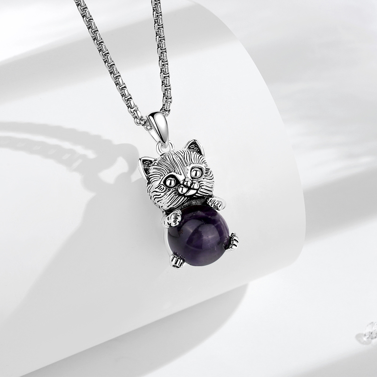 Eudora-男性と女性のためのかわいい猫のアメジストネック - Crystal Pendant Necklace Natural Stone のレビューと価格